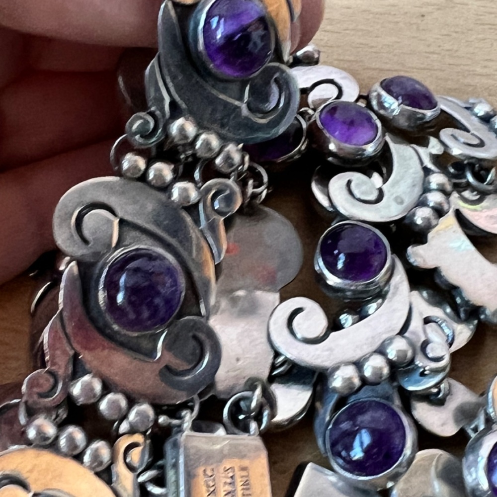 FELIPE MARTINEZ TAXCO 1940'S AMETHYST STERLING NECKLACE AND BRACELET SET MEXICO - Picture 13 of 16